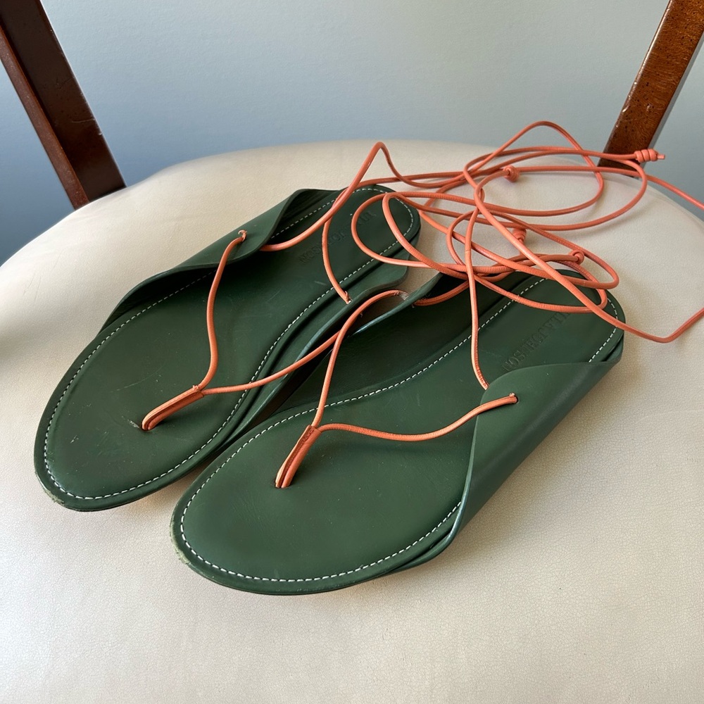 Ulla Johnson green leather lace up sandals